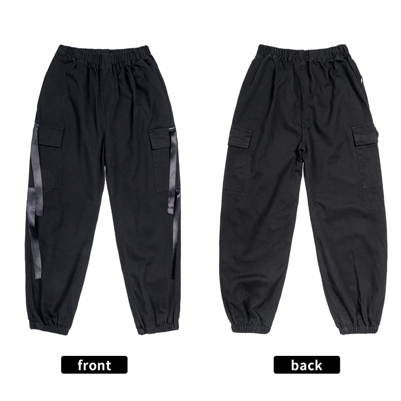 Rolanko Kids Cargo Pants Trousers Jogger with Pockets for Girls Street Hip Hop Dance Clothes (Black, 10-12) - Image 4